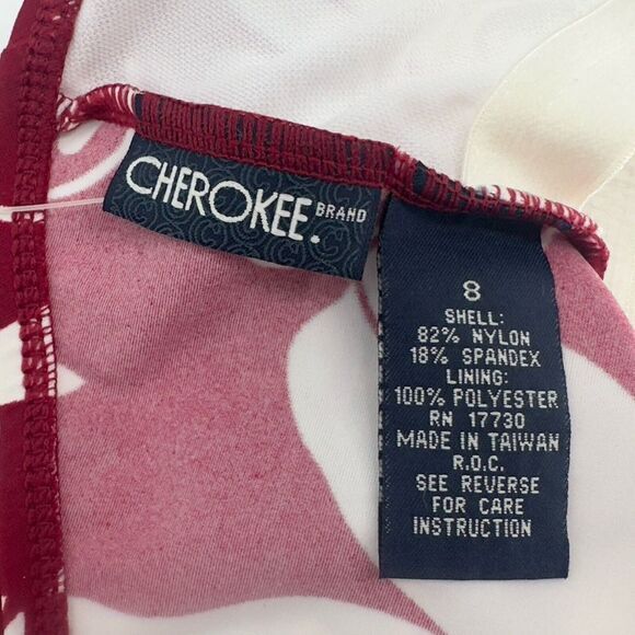 Cherokee Red Floral Hawaiian Halter Tie Tankini Top Swimsuit Built in Bra Size 8 - Picture 8 of 9